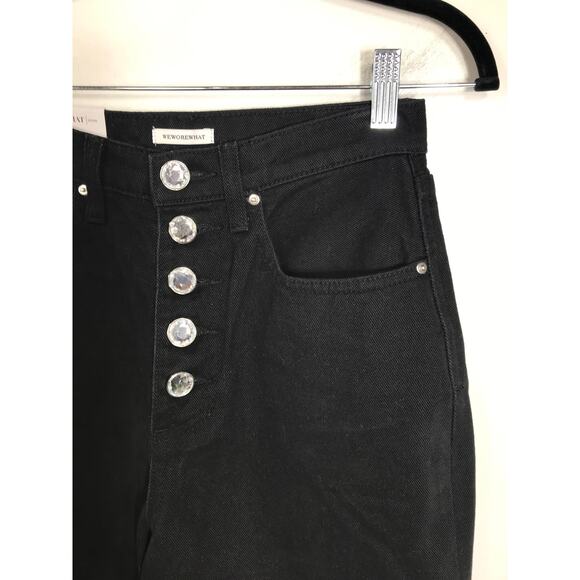 WEWOREWHAT NWT Danielle Black Crystal Button Straight Leg Jean Womens 26 Preppy - Picture 4 of 13